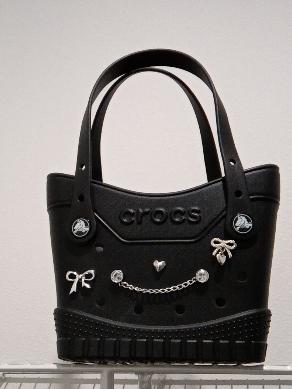 CROCS Black Tote with Silver Charm Accents - NWOT